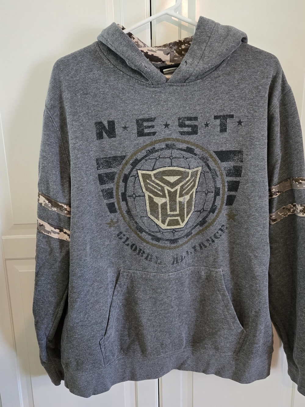 Universal Gray N.E.S.T. Transformers Pullover Hoodie with Camo Accents